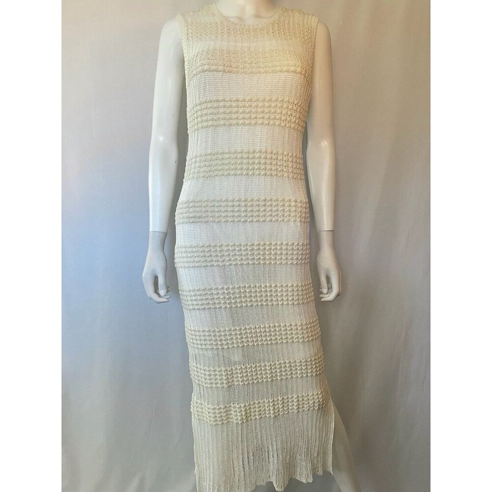 Rachel Roy Women's Crochet Knit Overlay Dress Midi Bodycon Beige L